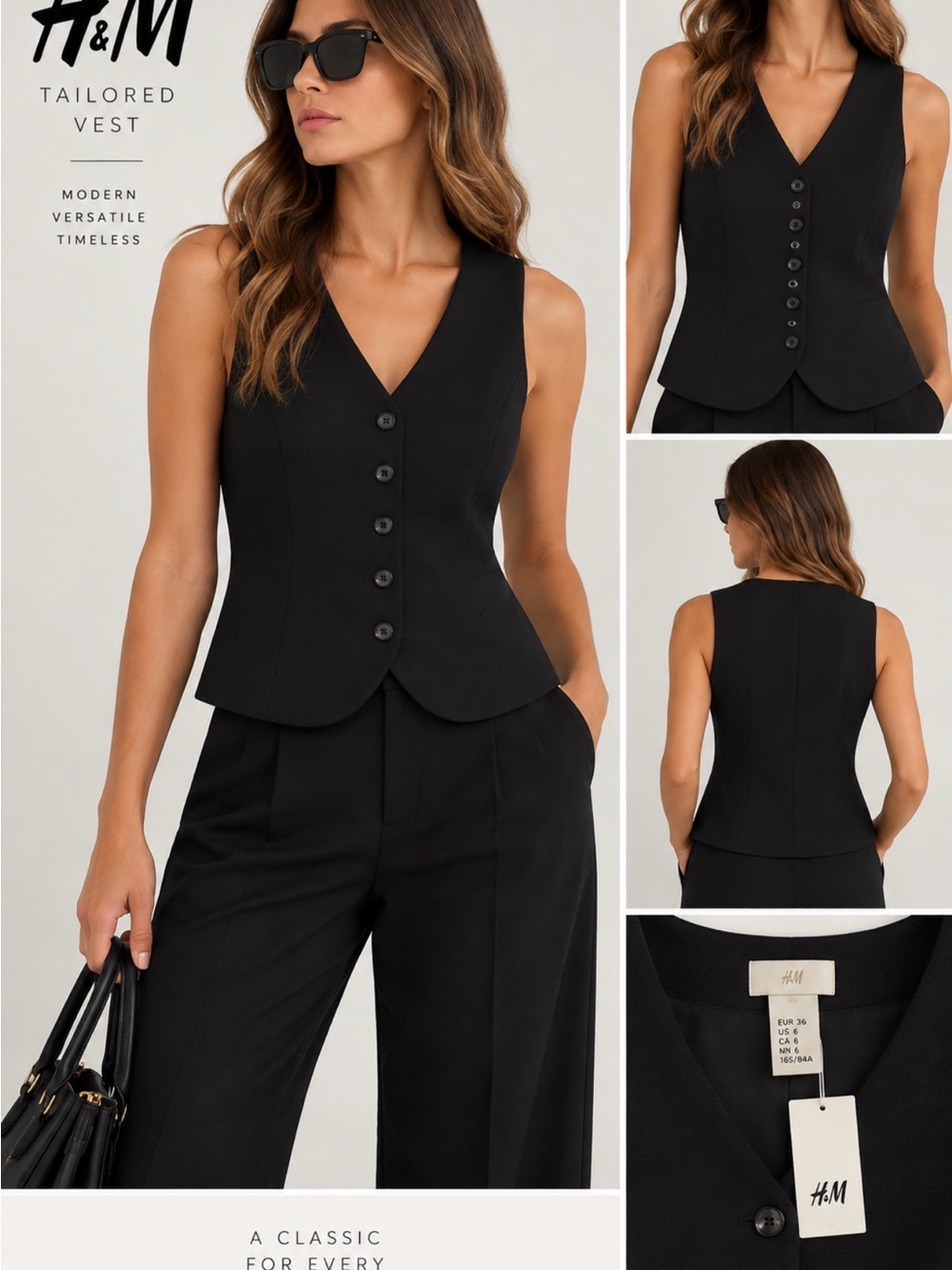 H&M Black Sleeveless Button Front Women's Vest